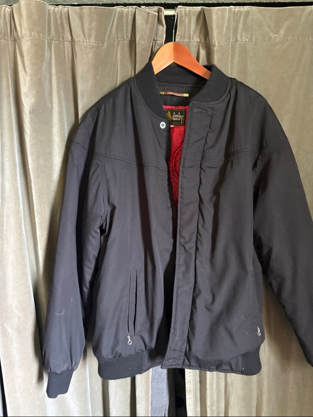 Men's Black Bomber Jacket with Red Lining - Casual Varsity Style